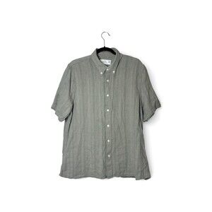 Abercrombie Fitch Summer Linen Blend Short Sleeve Collar Shirt Men XL Gray/Tan